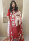 Murshidabad Silk - Hand Batik - Beige with Red