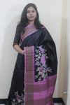 Printed Tussar Silk Saree - Black
