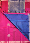 Raw Silk With Annam Butta - Pink With Blue