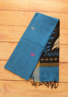 Handloom semi raw silk  - Blue with black