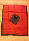 Tussar Silk Semistitched Set - Black And Red