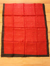 Tussar Silk Semistitched Set - Black And Red