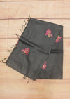 Semi tussar embroidery - Elephant black with pink motif