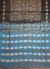 Semi Tussar - Batik - Grey with Blue